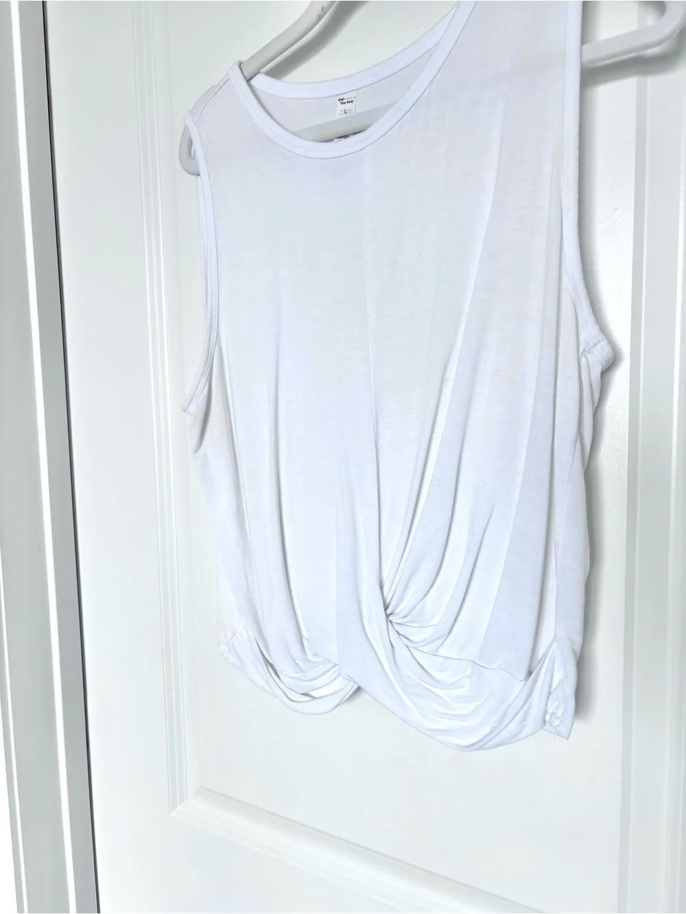 Alo Yoga White Draped Side Muscle Tank Top Sleeveless Active Large Athleisure